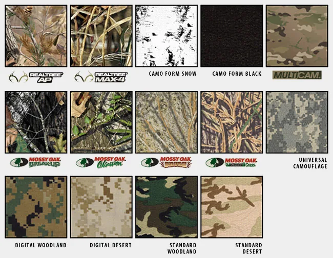 Visuels des différents motifs / couleurs du Camo Form Motifs du Camo Form