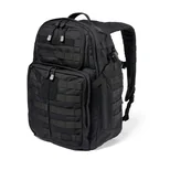 Sac à dos Rush 24 2.0 noir vu de trois quarts, poches avant et bretelles