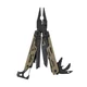 Multitool Leatherman Signal Coyote Tan ouvert : pinces, lame, scie et outils du manche déployés