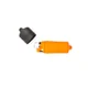 Étui orange sans capuchon : la sangle de blocage du bouton de gaz est visible